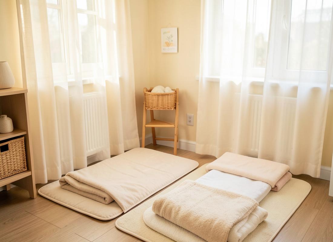 Calm nap area with mats and folded blankets
